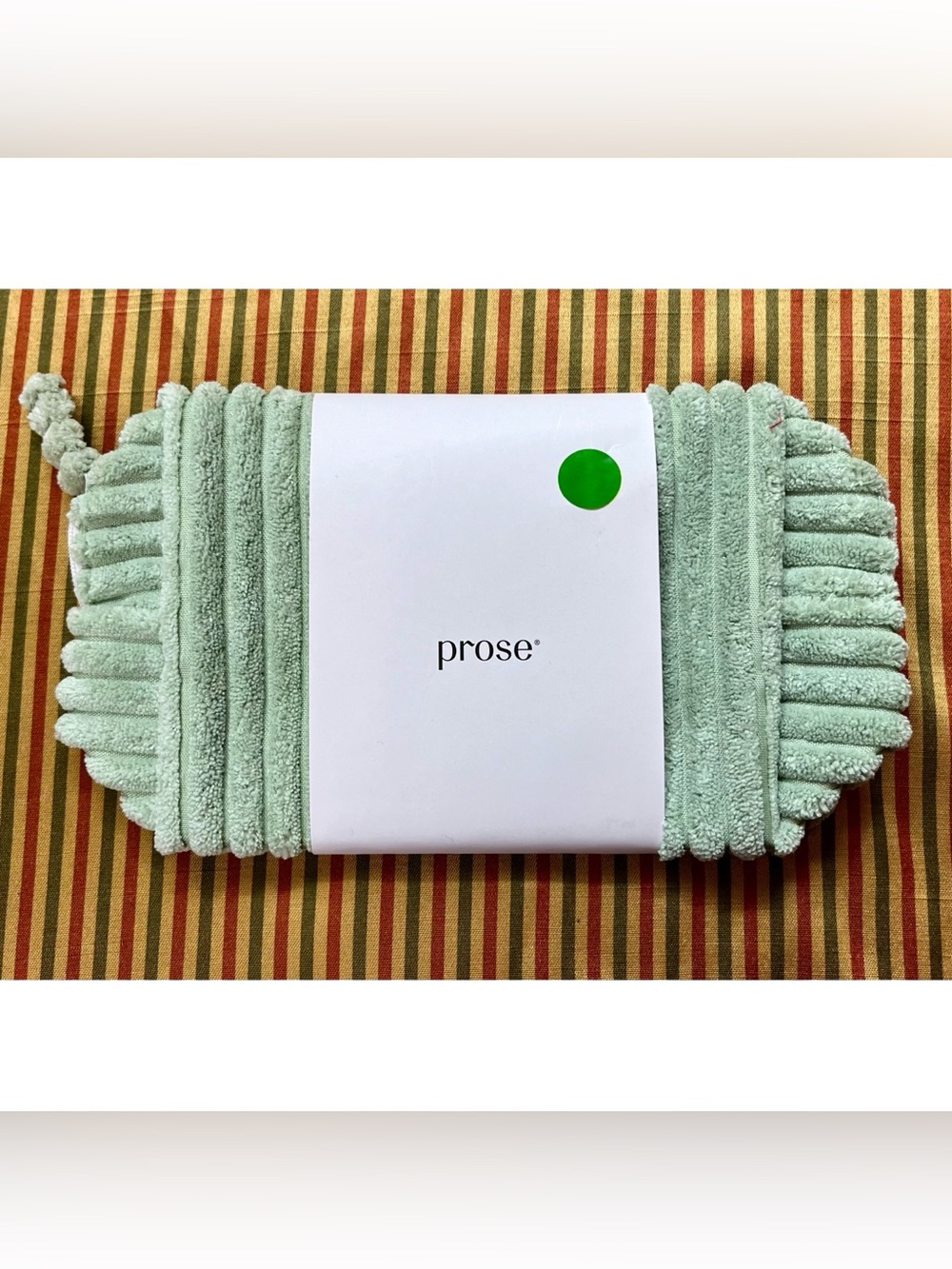 NWT Prose Sage Green Fuzzy Towel Cosmetic Bag Zipper